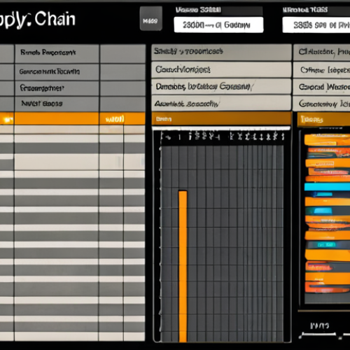Home 14 **Prompt:** Modern supply chain visualized with data analytics dashboards, showcasing improved inventory management and real-time insights. Focus on efficiency and clarity.