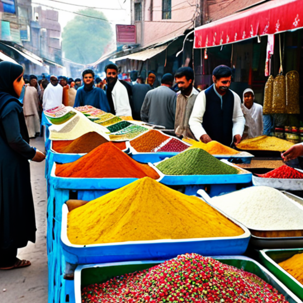 **
"A bustling marketplace in Lahore, Pakistan, during the day. A female shopkeeper in a beautifully embroidered shalwar kameez is arranging colorful spices in neat rows. Customers, fully clothed in traditional Pakistani attire, browse the stalls. Focus on vibrant colors, rich textures, and the lively atmosphere. Safe for work, appropriate content, fully clothed, professional photography, perfect anatomy, natural proportions, family-friendly."
**