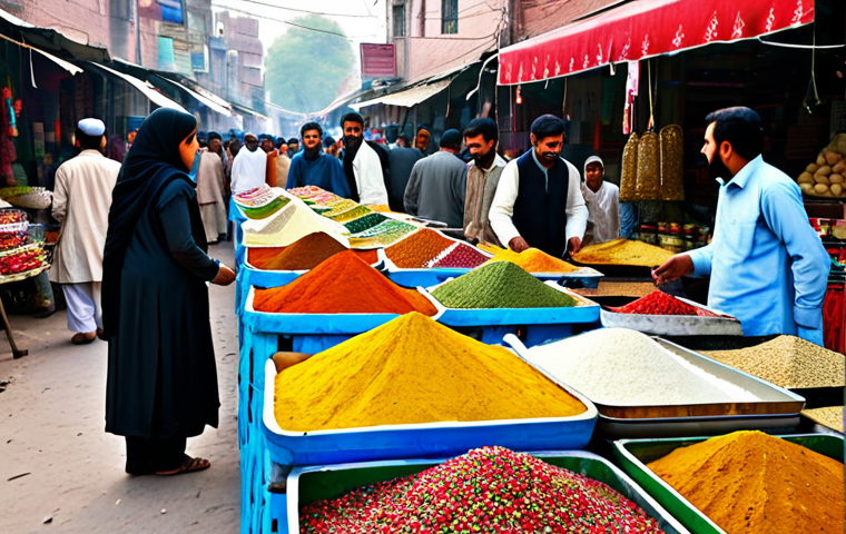 **
"A bustling marketplace in Lahore, Pakistan, during the day. A female shopkeeper in a beautifully embroidered shalwar kameez is arranging colorful spices in neat rows. Customers, fully clothed in traditional Pakistani attire, browse the stalls. Focus on vibrant colors, rich textures, and the lively atmosphere. Safe for work, appropriate content, fully clothed, professional photography, perfect anatomy, natural proportions, family-friendly."
**