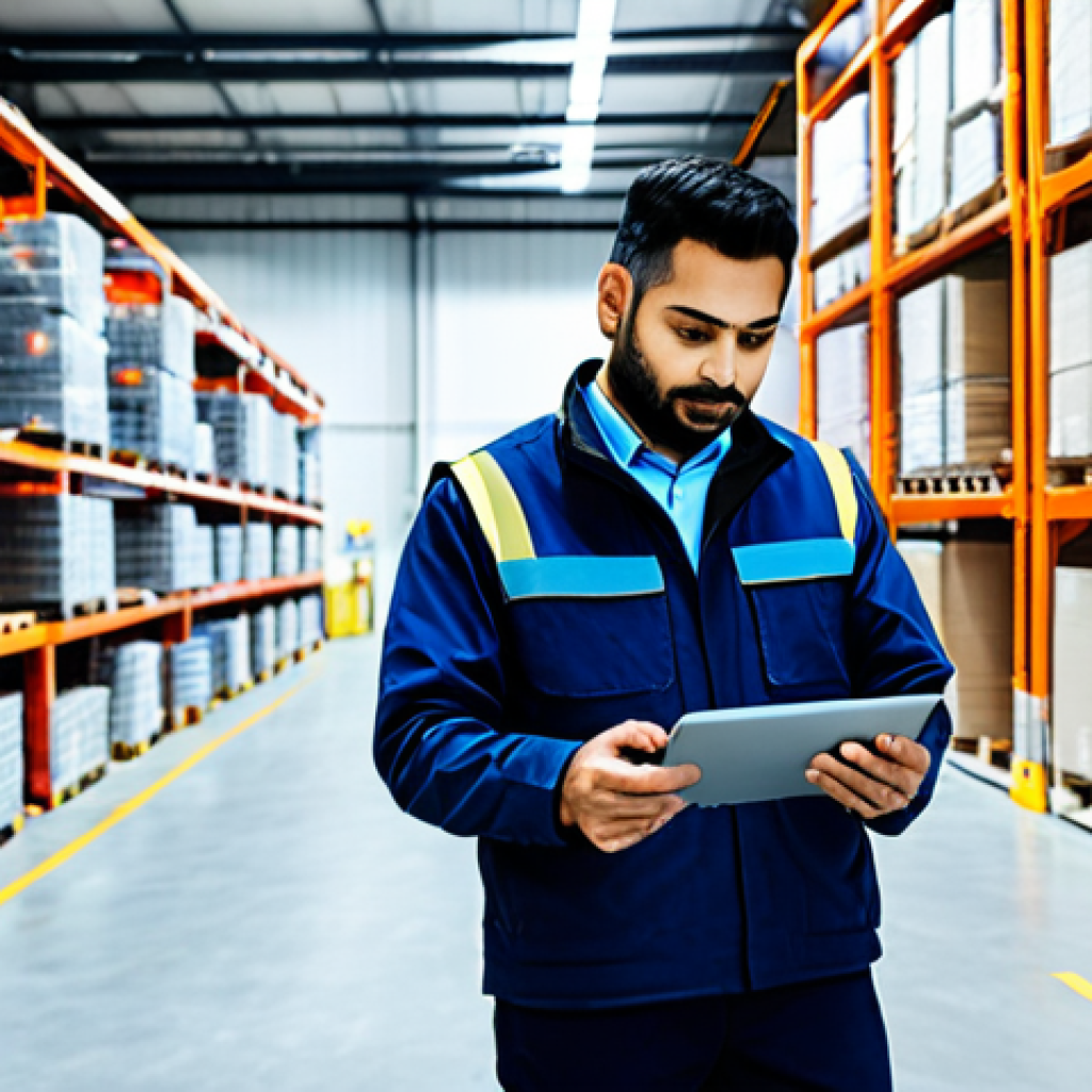 **Image Prompt:** "A modern warehouse interior with robotic arms and automated guided vehicles moving efficiently. Workers in appropriate attire are monitoring the system on tablets displaying Urdu text. Focus on seamless coordination and data flow. safe for work, appropriate content, fully clothed, professional, perfect anatomy, correct proportions, well-formed hands, proper finger count, natural body proportions, professional photography, high quality."