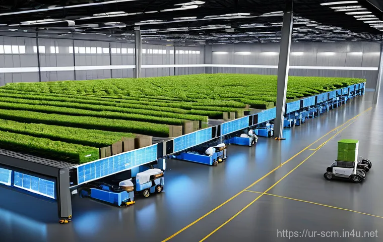 공급망관리 분야 이직 성공 사례 - **Prompt:** A visually rich and sophisticated depiction of a "Sustainable Smart Logistics Hub." The ...